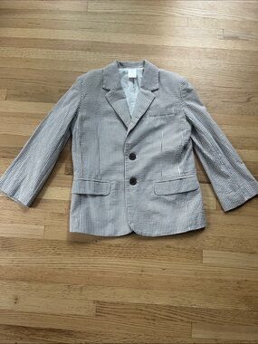 Gymboree Seersucker Blazer - Grey & White Stripes, S, 6/7